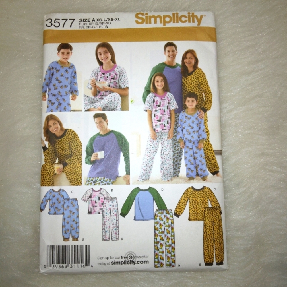 SIMPLICITY 3577 child, teen & adult Pajamas Lounge wear